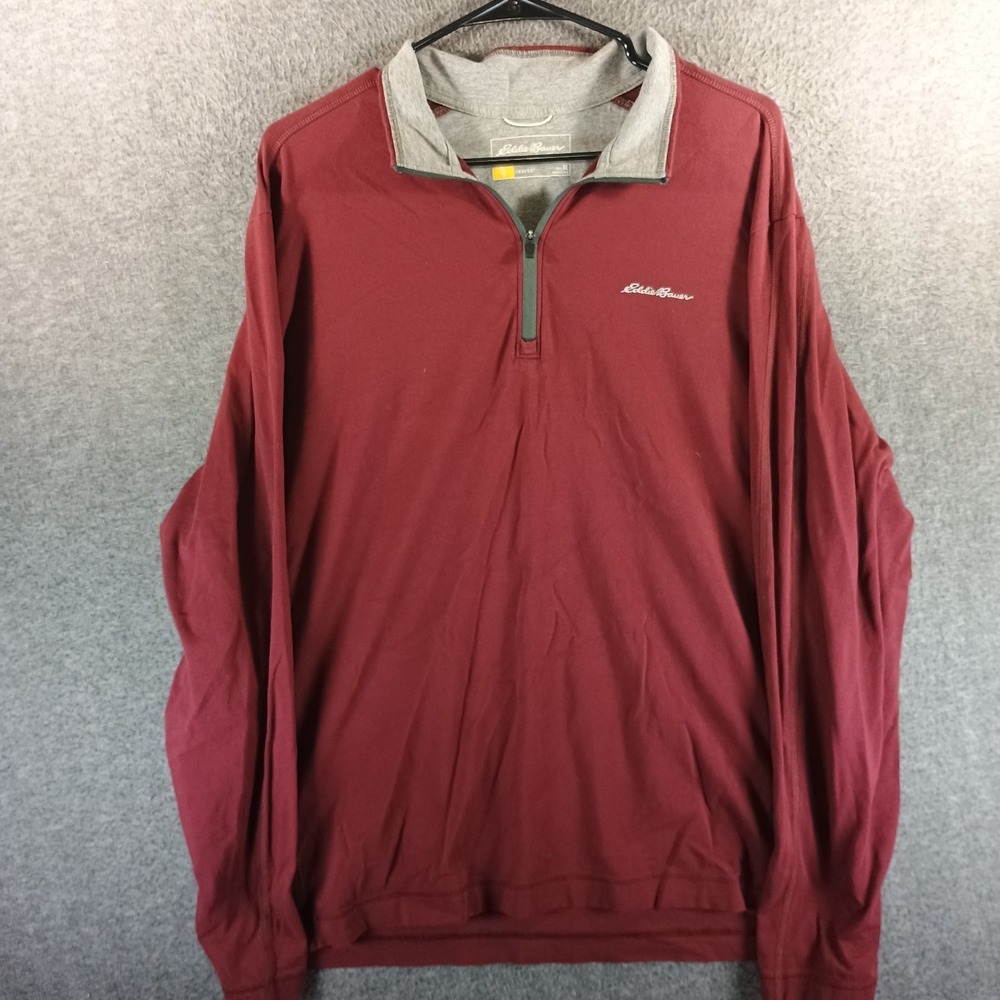 Eddie Bauer Quarter Zip Pullover Men XL Maroon Travex FreeDry Pocket Lightweight